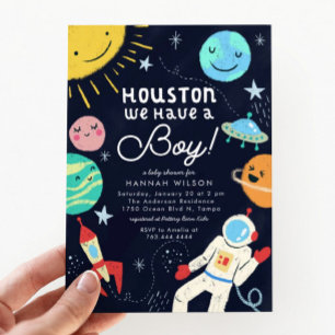 Rymden Baby Shower Houston Vi har en pojke Inbjudningar
