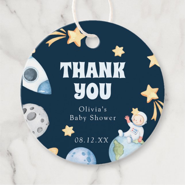 Rymden Baby Shower Round Sticker Gåvor Etiketter (Framsida)
