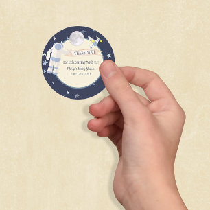 Rymden Baby Shower Tack GULT Runt Klistermärke