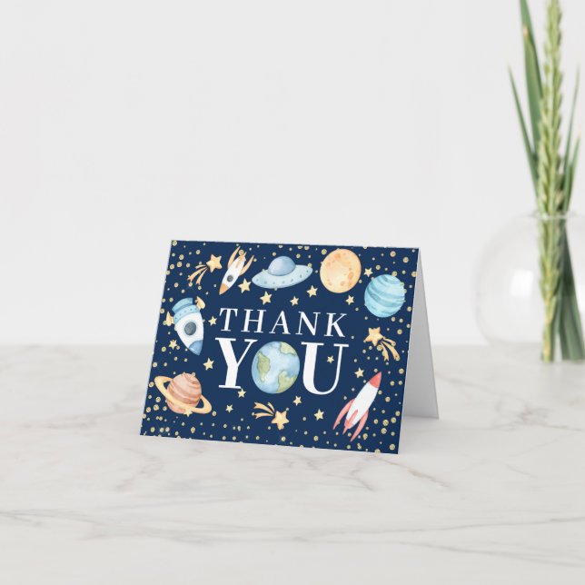 Rymden Baby Shower Tackkort (Framsida)
