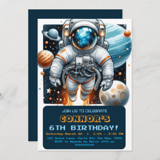 Rymden Birthday Astronaut Galaxy Planets Inbjudningar