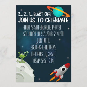 Rymden Birthday Inbjudan Spaceship Alien Planet