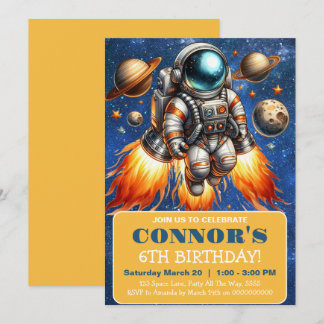 Rymden Birthday Planets Galaxy Astronaut Inbjudningar