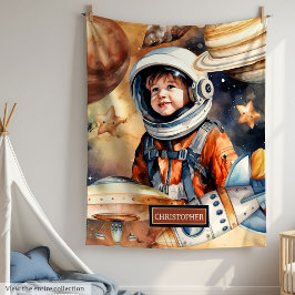 Rymden Blanket med Namn och astronaut-design Fleecefilt