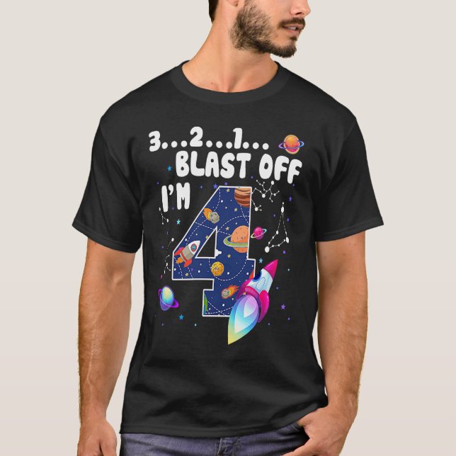 Rymden Blast Off I är 4e födelsedagen Countdown 4 T Shirt (Framsida)