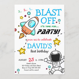 Rymden Blast off Rocket Boy First Birthday Inbjudningar