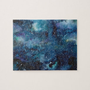Rymden Blue Nebula Galaxy Watercolor Pussel