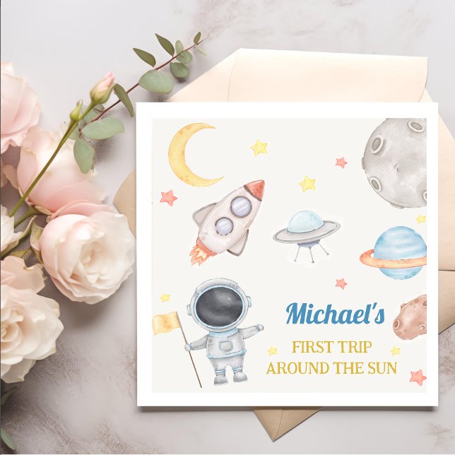 Rymden Boy 1st Resa runt Sol födelsedag Pappersservett (Skapare uppladdad)