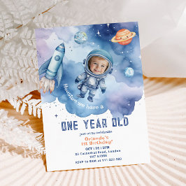 Rymden Boy Astronaut 1:a födelsedagsfoto Inbjudningar