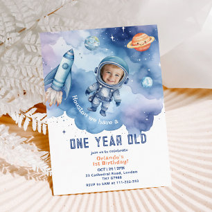 Rymden Boy Astronaut 1:a födelsedagsfoto Inbjudningar