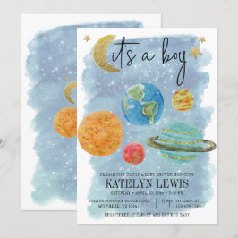 Rymden Boy Baby Shower Inbjudningar