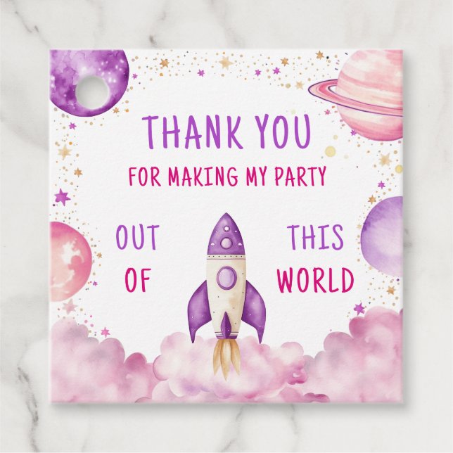 Rymden Boy Birthday Tack Gåvor Etiketter (Framsida)