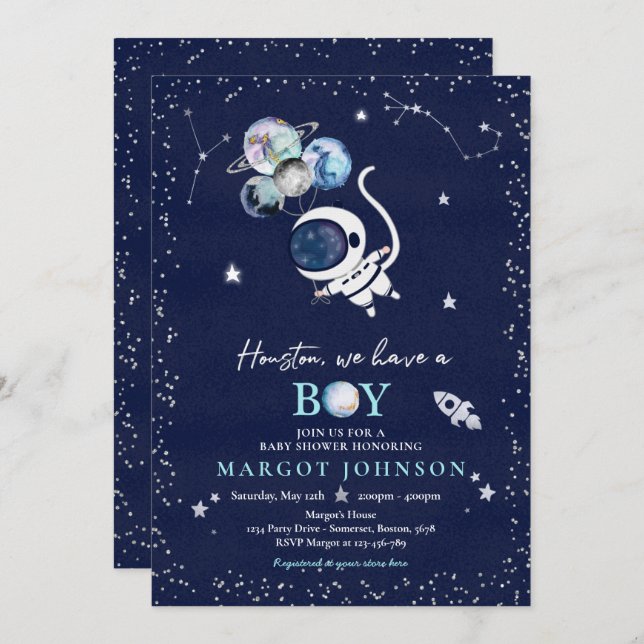 Rymden Boy Shower Galaxy Baby Shower Inv. Inbjudningar (Fram/baksida)