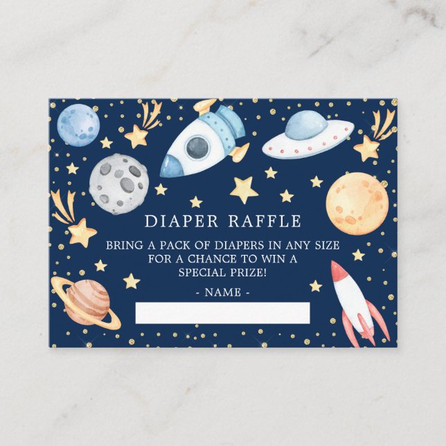 Rymden Boys Baby Shower Diaper Raffle Biljett Tilläggskort (Framsida)
