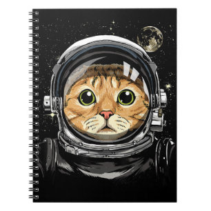 Rymden Cat Kattunge Astronaut Animal Ansikte Galax Anteckningsbok