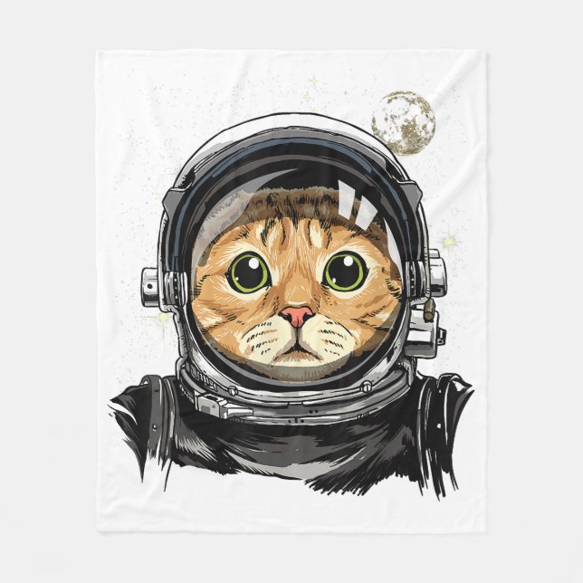 Rymden Cat Kattunge Astronaut Animal Ansikte Galax Fleecefilt (Framsidan)