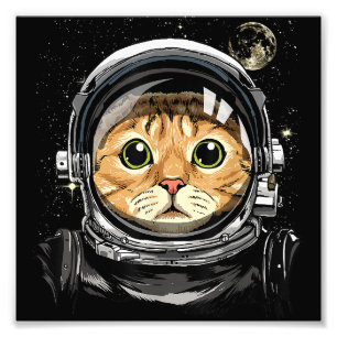 Rymden Cat Kattunge Astronaut Animal Ansikte Galax Fototryck