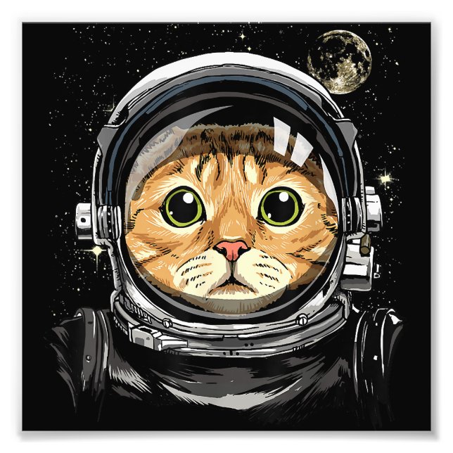 Rymden Cat Kattunge Astronaut Animal Ansikte Galax Fototryck (Framsidan)