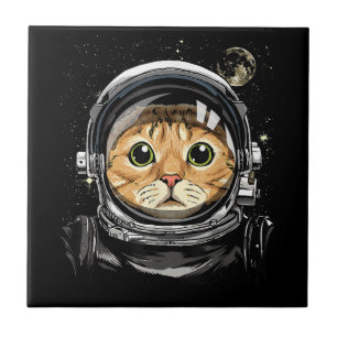 Rymden Cat Kattunge Astronaut Animal Ansikte Galax Kakelplatta