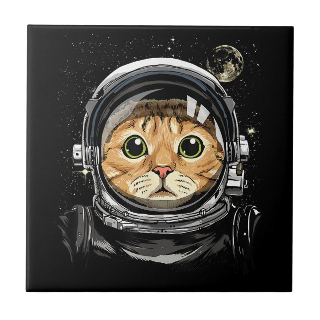 Rymden Cat Kattunge Astronaut Animal Ansikte Galax Kakelplatta (Framsidan)