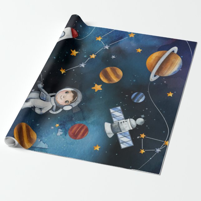 Rymden Cosmic Himmel Watercolor Presentpapper (Utrullad)