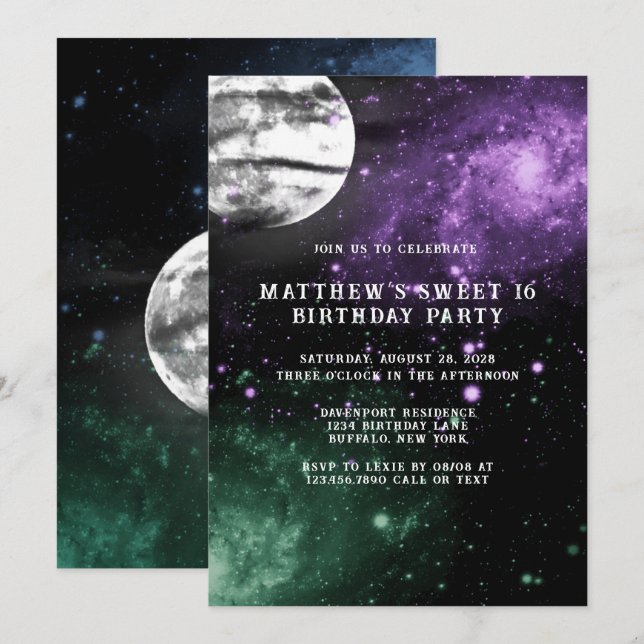 Rymden Earth Boy Sweet 16 Födelsedagsfester Inbjudningar (Fram/baksida)