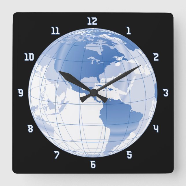 Rymden Earth Globe Fyrkantig Klocka (Framsida)