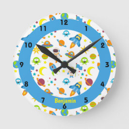 Rymden färgblått rund klocka