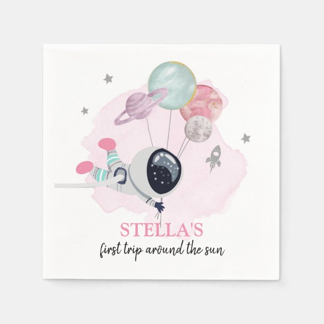 Rymden flicka 1:a Resa runt Sol-födelsedagen Pappersservett (Framsidan)