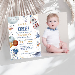 Rymden Födelsedagsfest 1:a Resa runt Sol Inbjudningar