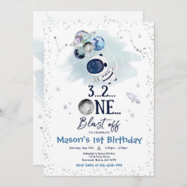 Rymden Födelsedagsfest Planet Astronaut Rocket Inbjudningar