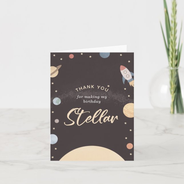 Rymden Födelsedagsfest Tack Kort (Framsida)
