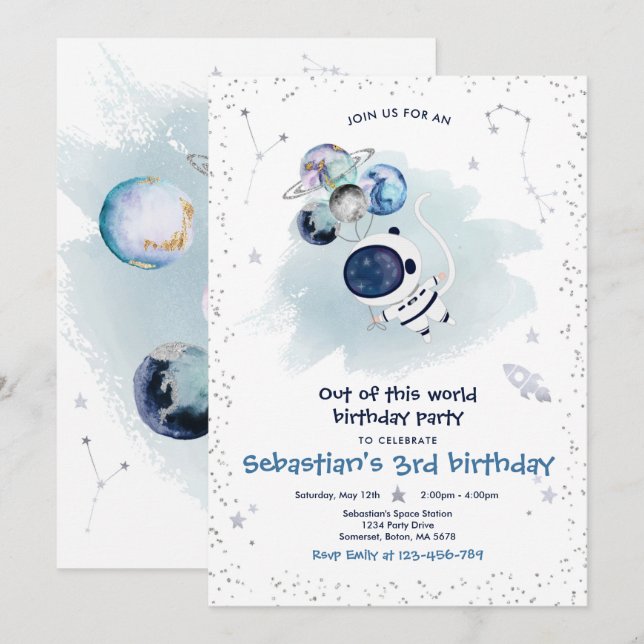 Rymden Födelsedagsfest ut ur denna värld  Inbjudningar (Fram/baksida)