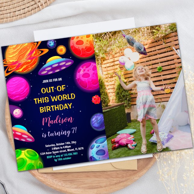 Rymden-födelsedagsinbjudningar med foto inbjudningar (Outer Space Birthday Invitations with photo)