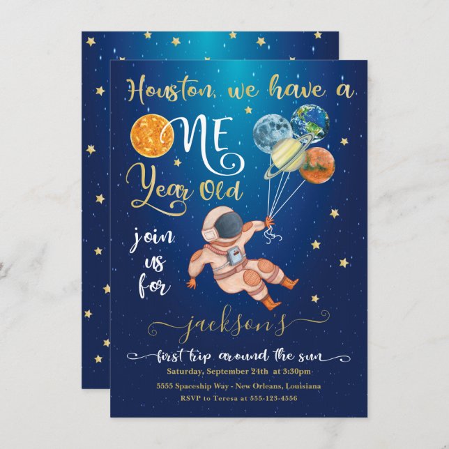 Rymden först resa runt Astronaut-planeterna i sol Inbjudningar (Fram/baksida)