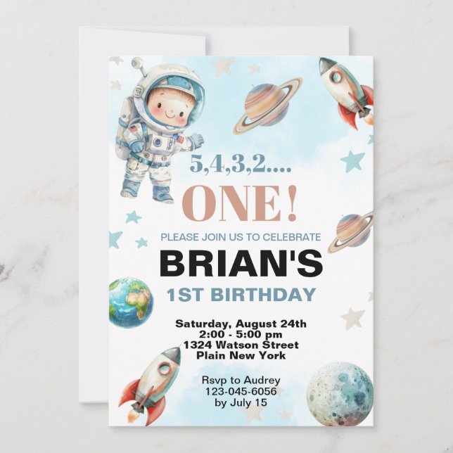 Rymden första födelsedag inbjudningar (Framsida)