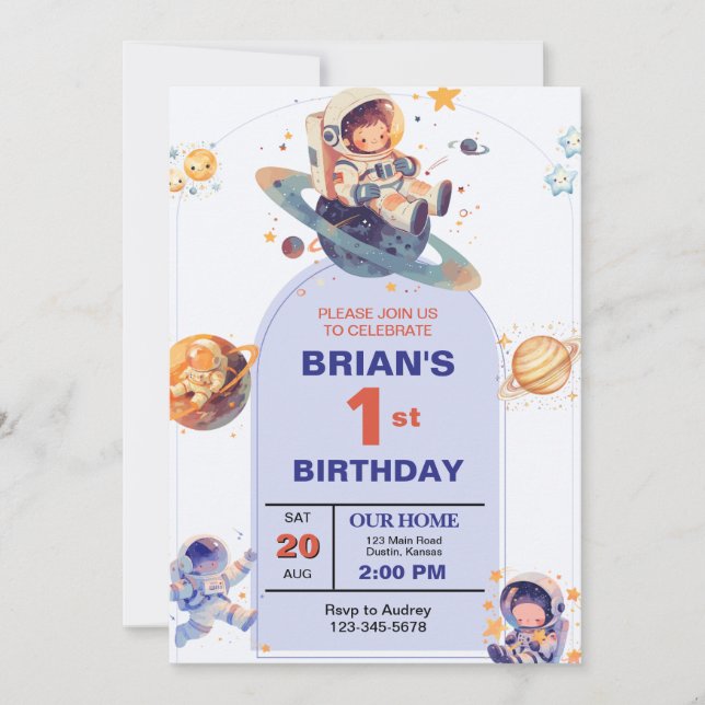 Rymden första födelsedag inbjudningar (Framsida)