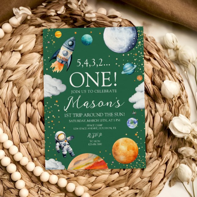 Rymden Första Födelsedagsfest Inbjudan (Skapare uppladdad)