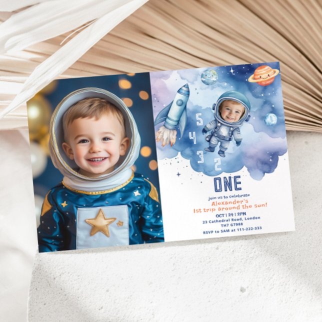 Rymden Första resa runt astronaut i sol Inbjudningar (Skapare uppladdad)