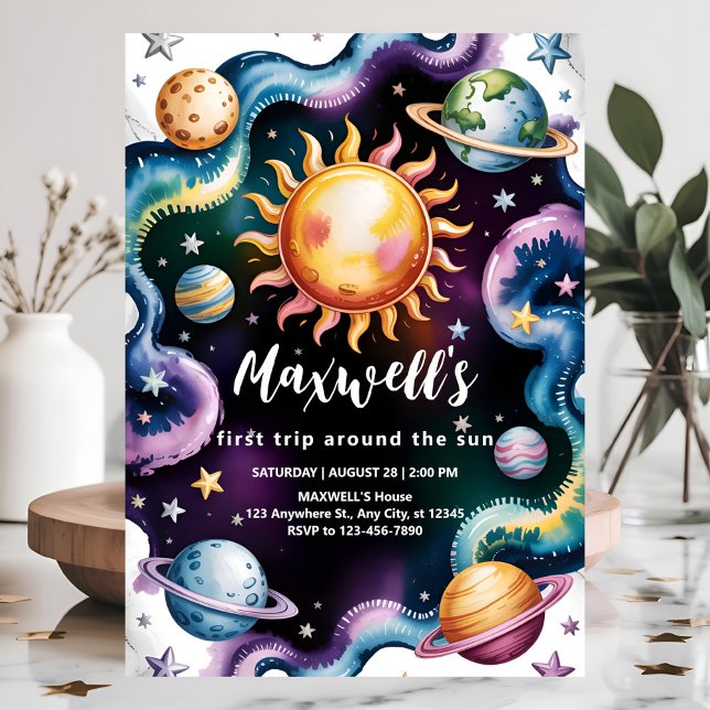 Rymden "första Resa runt Sol", födelsedag 1 Inbjudningar (Skapare uppladdad)