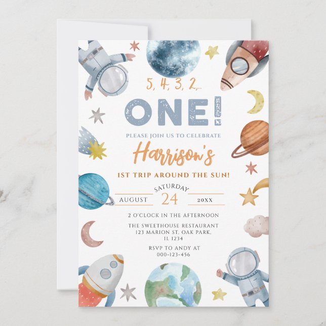 Rymden första Resa runt Sol födelsedag Inbjudningar (Framsida)
