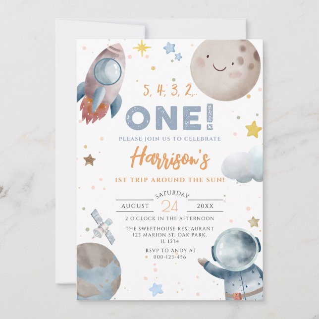Rymden första Resa runt Sol födelsedag Inbjudningar (Framsida)
