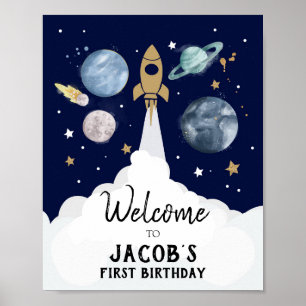 Rymden Galaxy Astronaut Boy Birthday Välkommen Poster