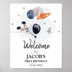 Rymden Galaxy Astronaut Boy Birthday Välkommen Poster