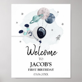 Rymden Galaxy Astronaut Boy Birthday Välkommen Poster