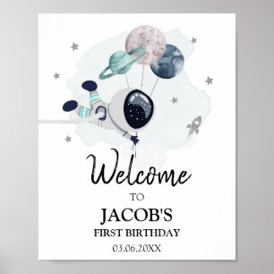 Rymden Galaxy Astronaut Boy Birthday Välkommen Poster
