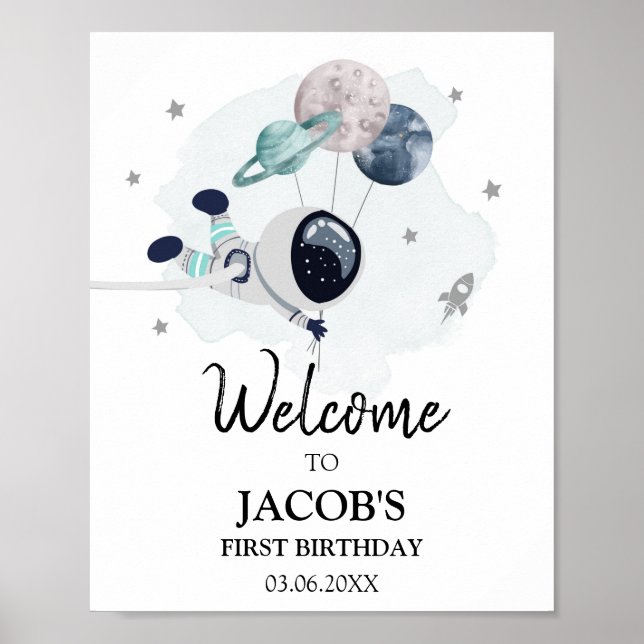 Rymden Galaxy Astronaut Boy Birthday Välkommen Poster (Framsidan)