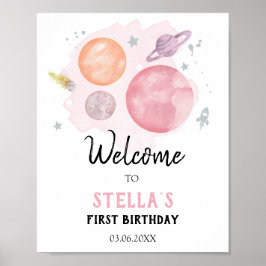 Rymden Galaxy Astronaut Girl Birthday Välkommen Poster