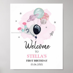 Rymden Galaxy Astronaut Girl Birthday Välkommen Poster