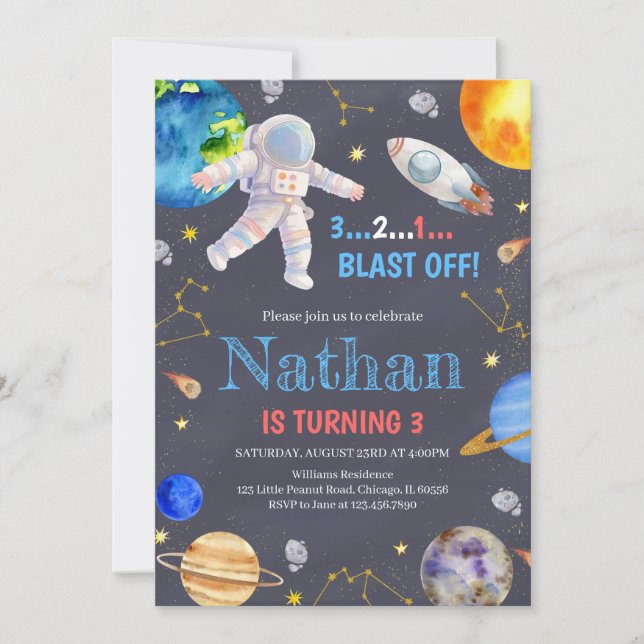 Rymden Galaxy Birthday Inbjudningar (Framsida)